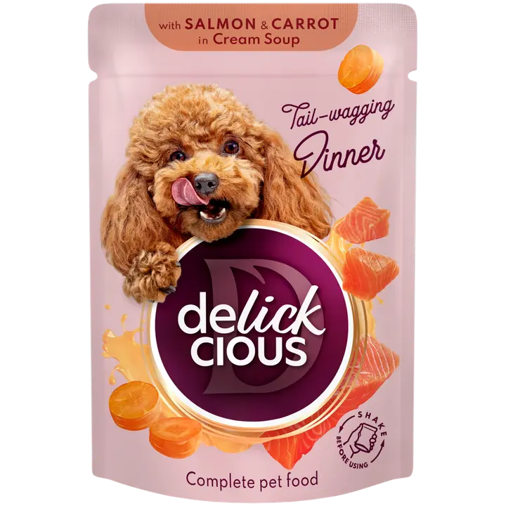 Delickcious Täisväärtuslik konserv täiskasvanud koertele – Kreemjas lõhe-porgandi harmoonia, 85 g