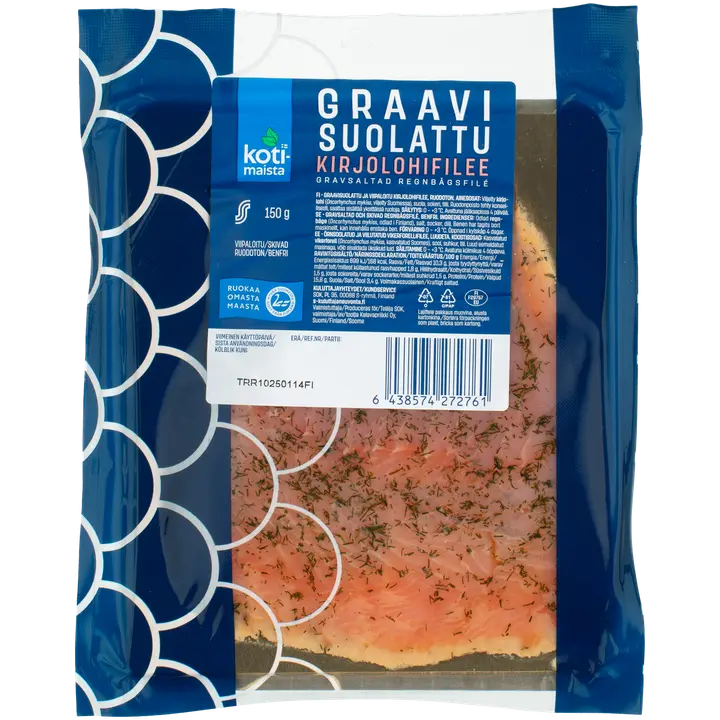 Kotimaista graavisuolattu kirjolohifilee viipaloitu 150 g