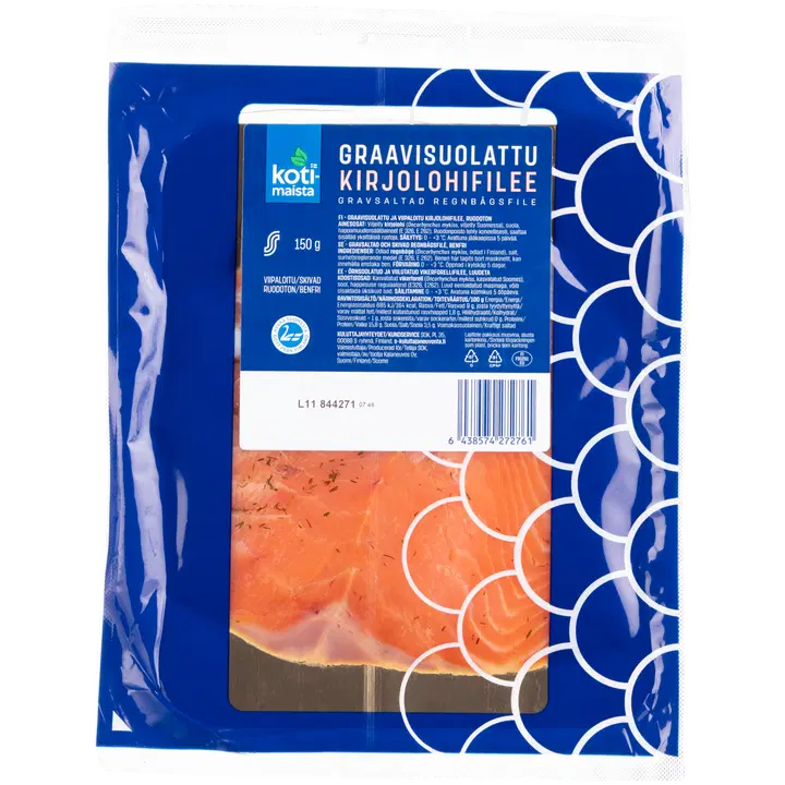 Kotimaista graavisuolattu kirjolohifilee viipaloitu 150 g