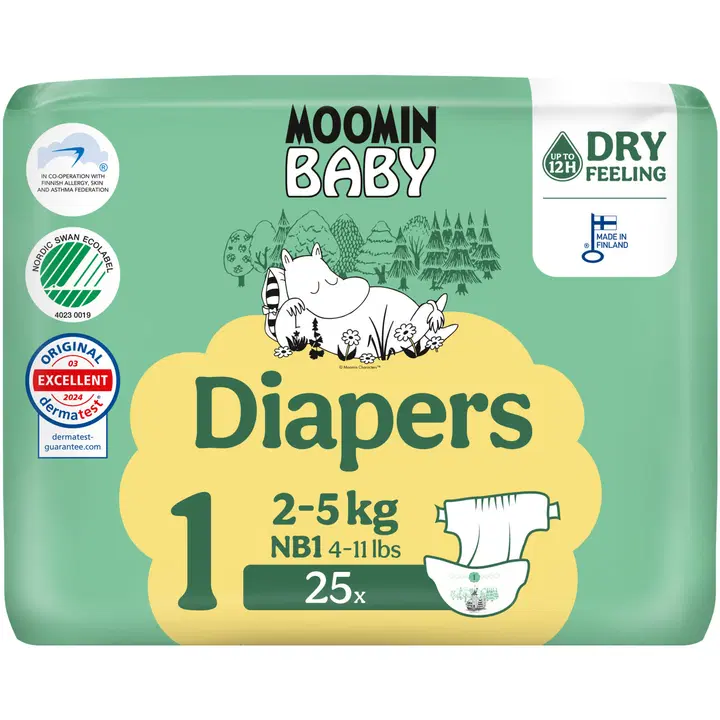 Moomin Baby Newborn teippivaippa koko 1, 25 kpl, 2-5 kg