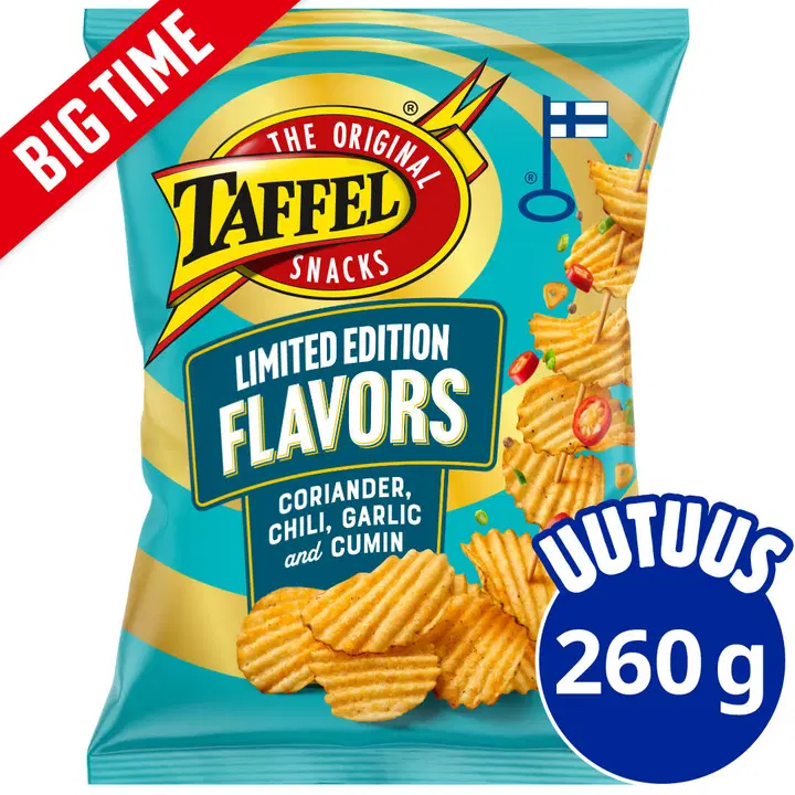Taffel Limited Edition Flavors chili, valkosipuli, kumina ja korianteri maustettu sipsi 260g
