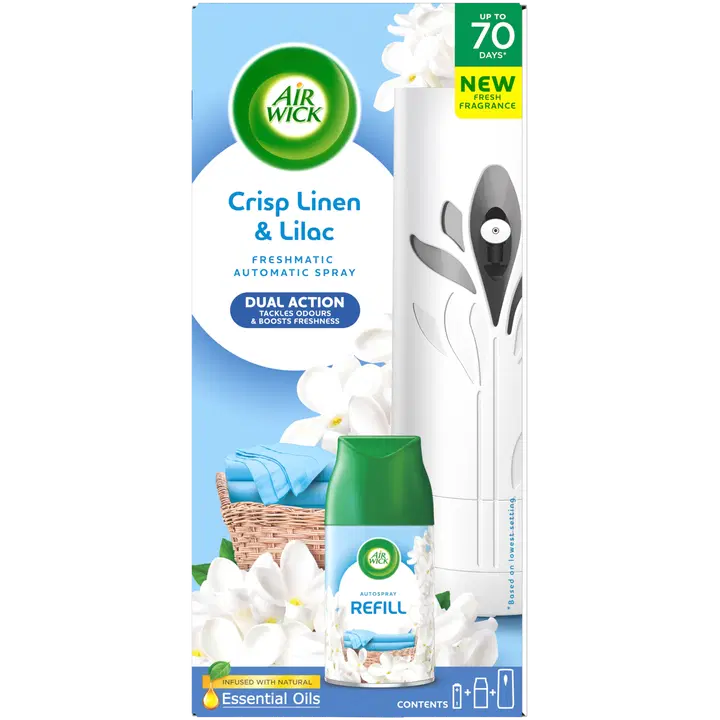 Õhuvärskendaja komplekt Air Wick Freshmatic Linen&Lilac 250ml