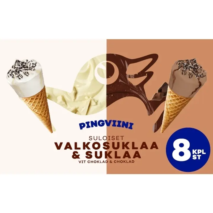 Pingviini Suklaa & Valkosuklaa jäätelötuutti MIX monipakkaus 8x67g