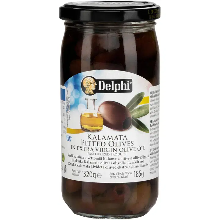 Delphi 340/185g kalamataoliivi kivetön oliiviöljyssä