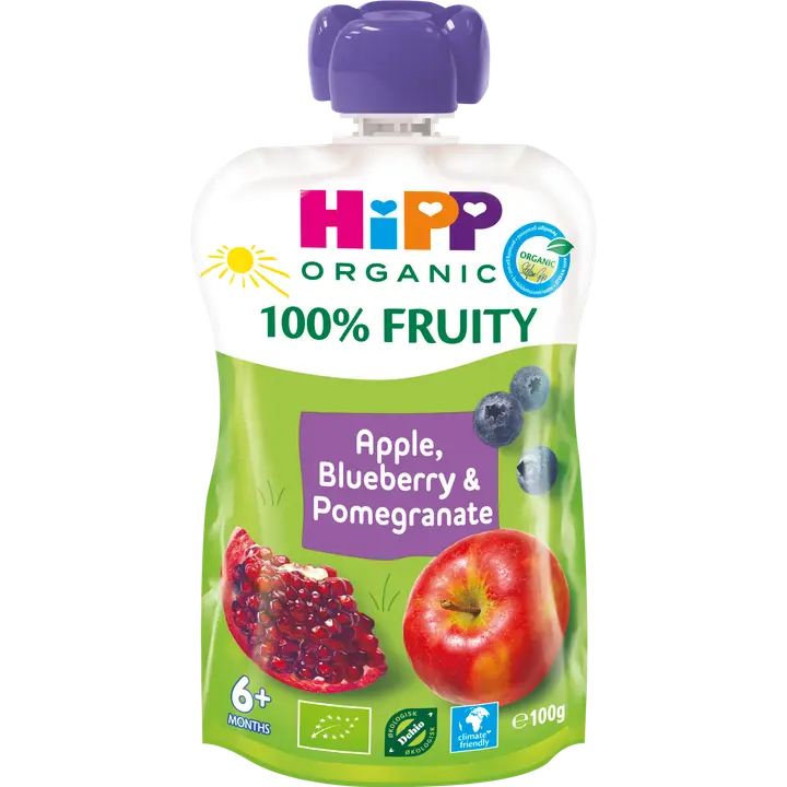 HiPP 100g Luomu Smoothie omenaa, mustikkaa ja granaattiomenaa soseena 6kk
