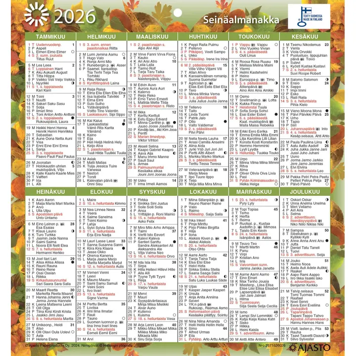 Ajasto seinäkalenteri Seinäalmanakka/Väggalmanackan