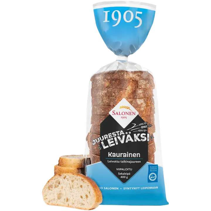 Leipomo Salonen Juuresta leiväksi Kaurainen viipaloitu 400 g sekaleipä, viipaloitu