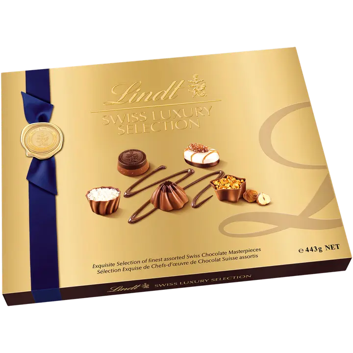 Lindt SWISS LUXURY SELECTION valikoima sveitsiläisiä suklaakonvehteja 443g