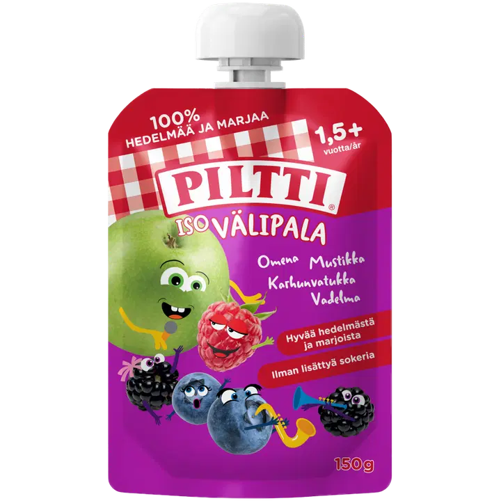 PILTTI Iso Välipala 150g Omena-Mustikka, Vadelma, Karhunvatukka 1,5+v annospussi