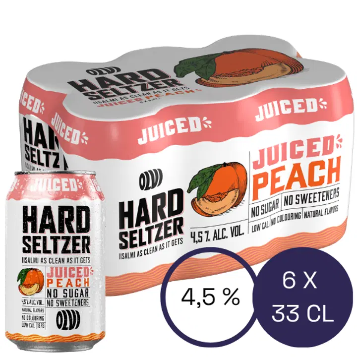 6xOLVI Hard Seltzer Juiced Peach 4,5 % 0,33 l burk