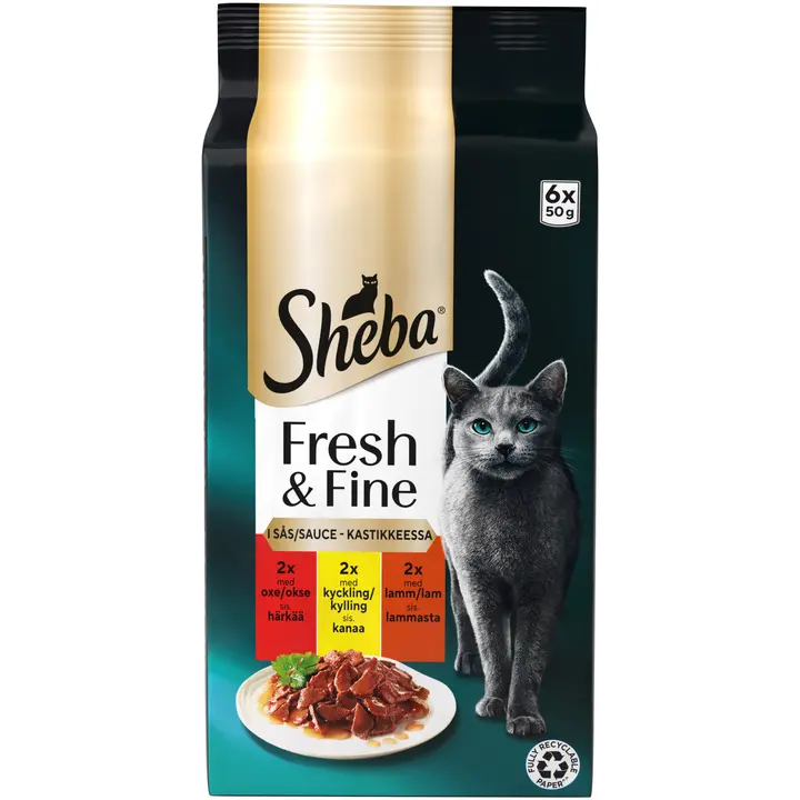 Sheba Fresh&Fine Sekoitus härkää, kanaa ja lammasta kastikkeessa 6x50g