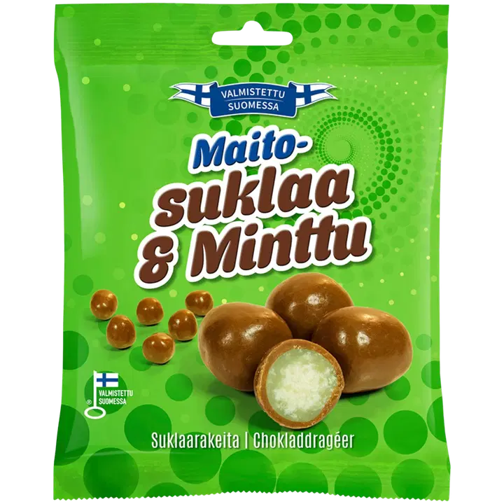 Finlandia Candy Maitosuklaa&minttu 85g  maitosuklaakuorrutteisia mintunmakuisia makeisia