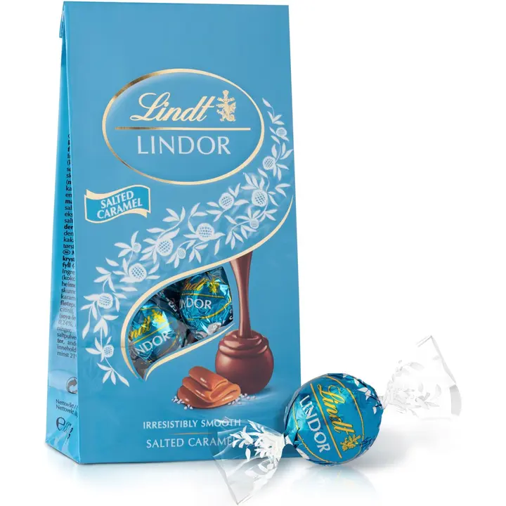 Lindt Lindor Karamelli-merisuola täyte maitosuklaakuula 137g