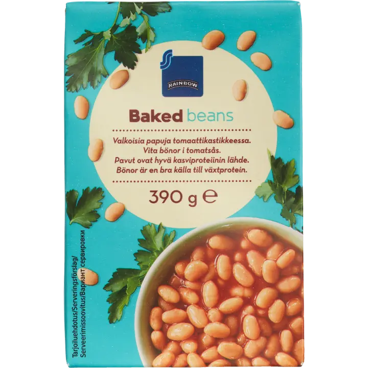 Rainbow valkoiset pavut tomaattikastikkeessa 390 g
