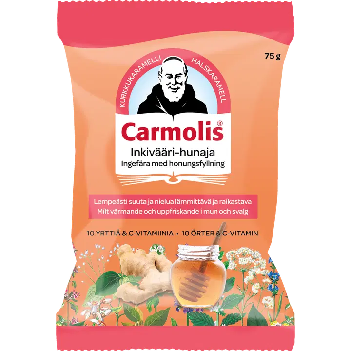 Carmolis Hunajainen inkivääri yrttikaramelli 72g