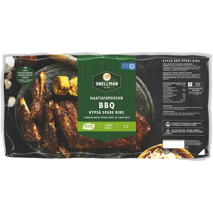 Snellman Maatiaispossun kypsä spare ribs BBQ n900g