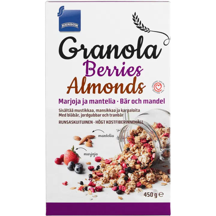 Rainbow 450g granola marja-manteli