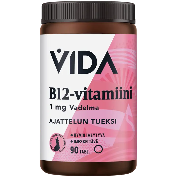 Vida B-vitamiinivalmiste B12-vitamiini 1 mg vadelmanmakuinen imeskeltävä 90 tablettia/40 g