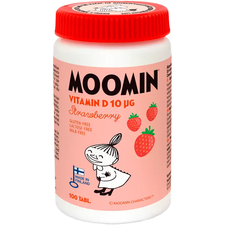 Moomin D-vitamiini 10µg mansikka purutabletti 100tabl ravintolisä