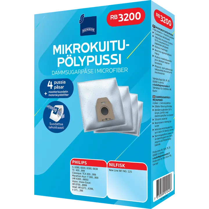 Rainbow pölypussi RB3200 4kpl + moottorisuodatin