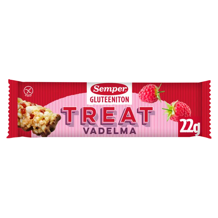 Semper Gluteeniton Treat Suklaa Vadelma ja Omena viljapatukka 22g