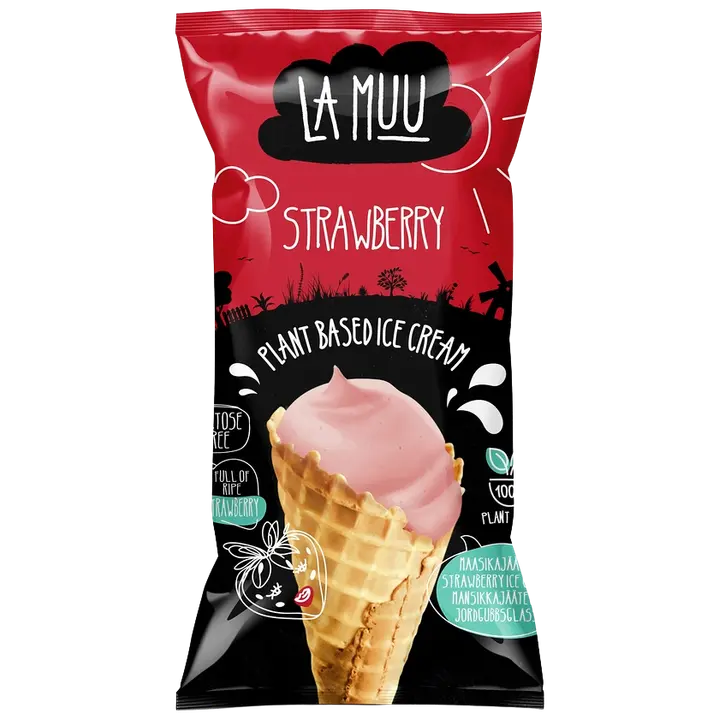 La Muu Maasikajäätis vahvlikoonuses, 80g/130ml, taimne