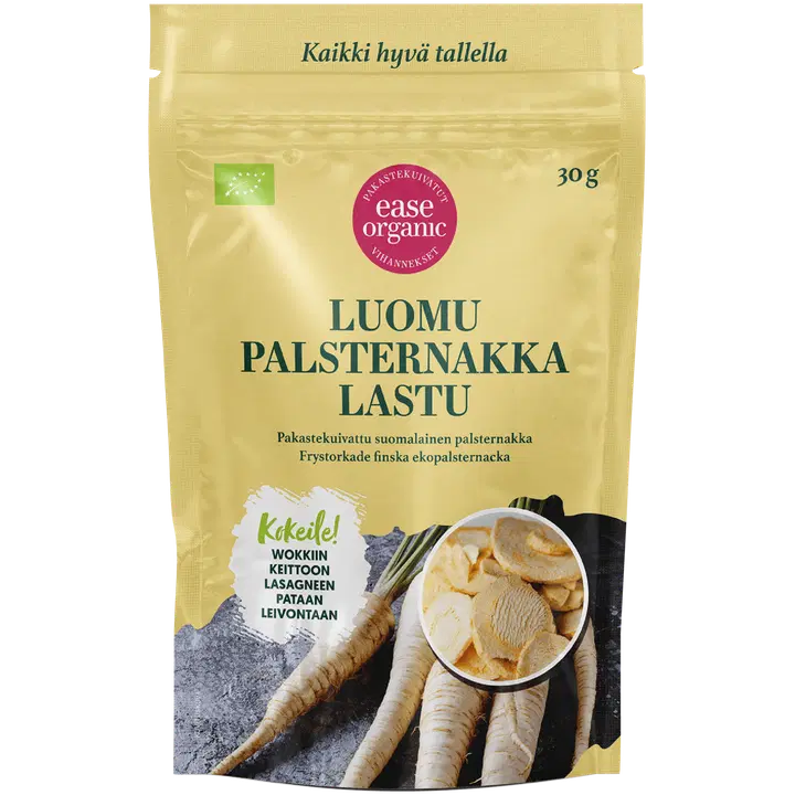 Pakastekuivattu luomupalasternakkalastu