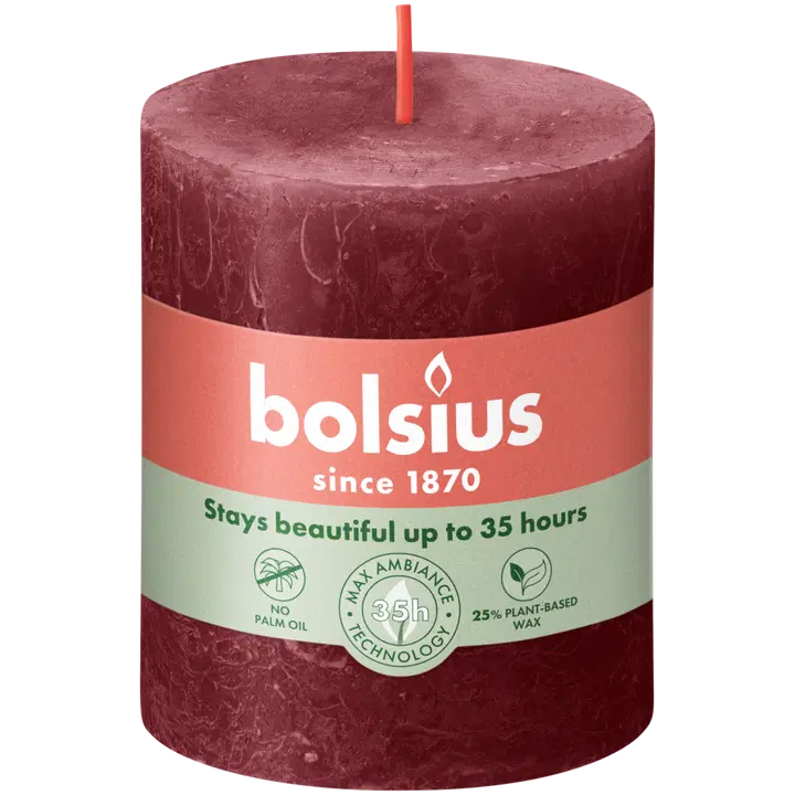 Bolsius – rustiikkinen pöytäkynttilä – viininpunainen – 8 cm