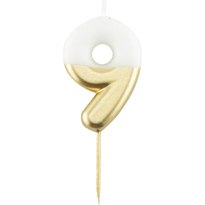 Kynttilä numero 9 valko-kultainen