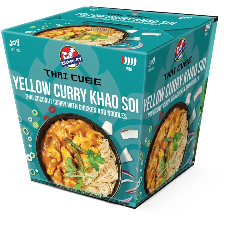 Kitchen Joy Thai-Cube Yellow Curry Khao Soi -kanaa ja nuudeleita pakasteateria 320g