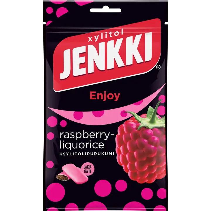 Jenkki Enjoy Raspberry-Liquorice ksylitolipurukumi 100g