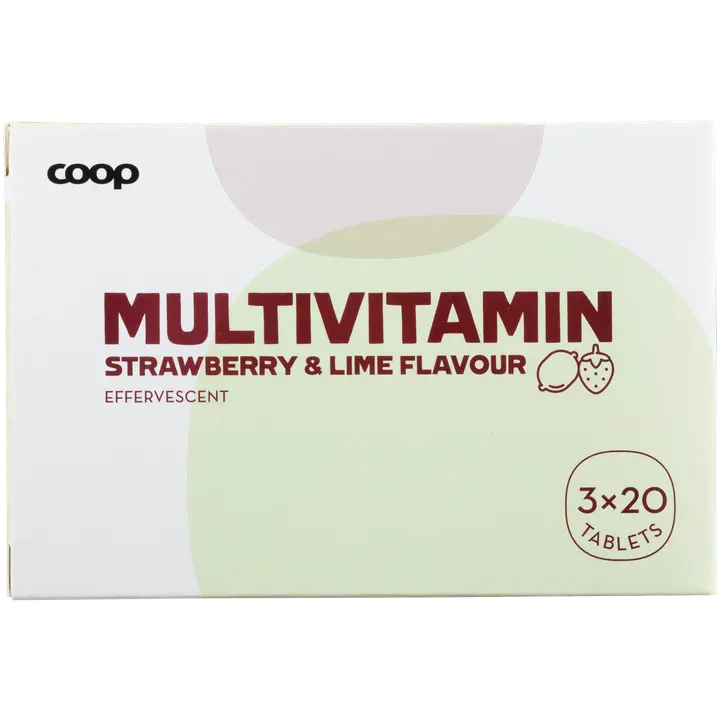 Coop Monivitamiini Mansikka-lime poretabletti 3x20 kpl