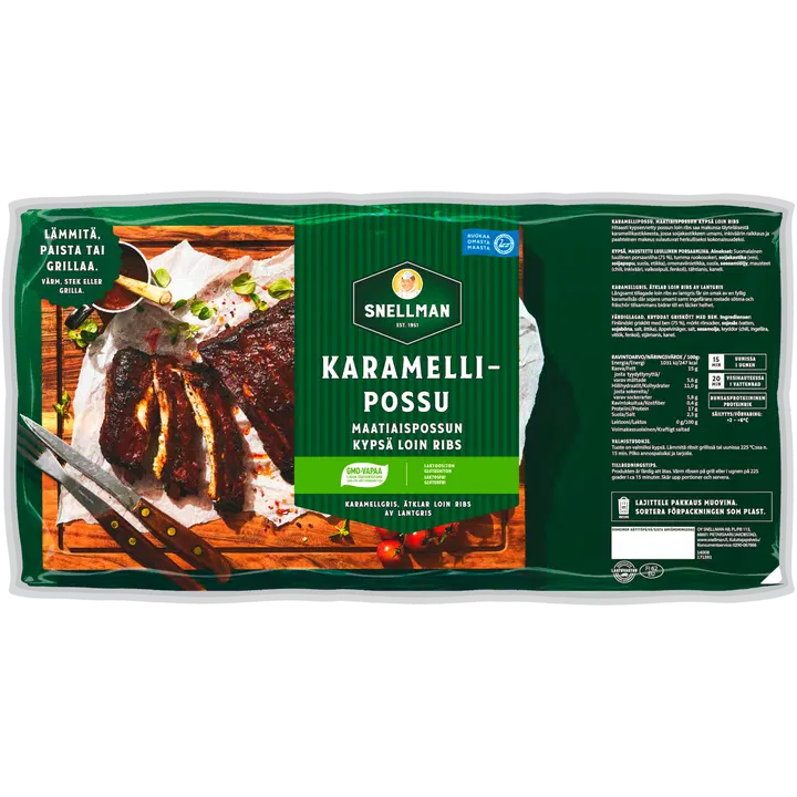 Snellman Karamellipossu kypsä loin ribs n.550g