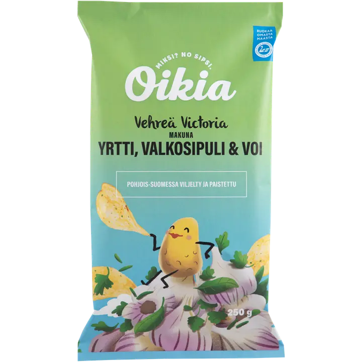 Oikia Vehreä Victoria yrttien, valkosipulin ja voin makuinen perunalastu 250g