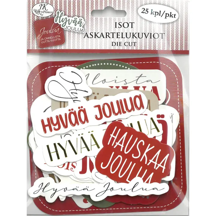 J.K. Primeco isot askartelukuviot Joulutekstit punavihreä 25kpl