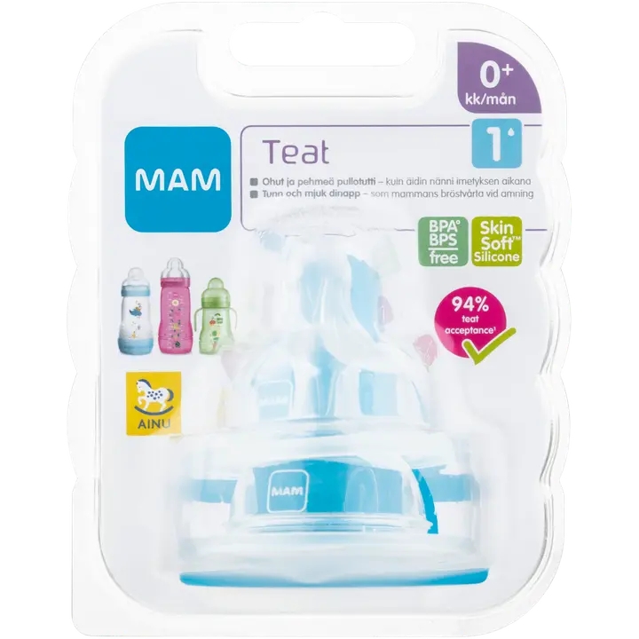 Mam Teat silikoonist pudelilutt, 1-avaga, alates sünnist, 2 tk