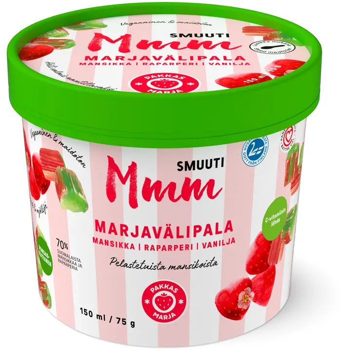 Pakkasmarja Smuuti Marjavälipala Mansikka, raparperi & vanilja 150ml/75g