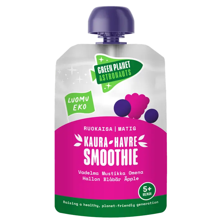 Green Planet Astronauts Luomu Kaurasmoothie vadelma-mustikka-omena 100g 5kk+