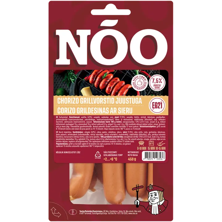 Nõo Chorizo Grillvorstid Juustuga 450 G