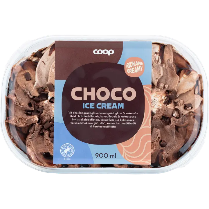 Coop suklaakermajäätelö 900 ml/450 g