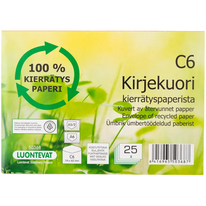Luontevat kirjekuori C6 25 kpl uusiopaperi