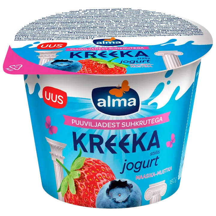Alma kreeka stiilis jogurt maasika-mustika puuviljadest suhkrutega 180g
