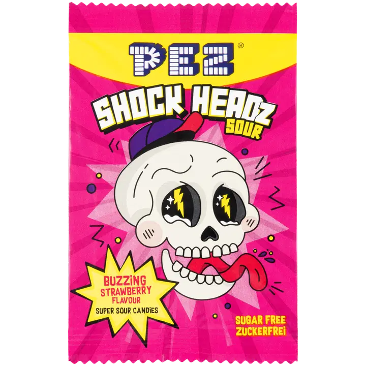 Pez Shock Headz Strawberry kirpeä makeinen 25g