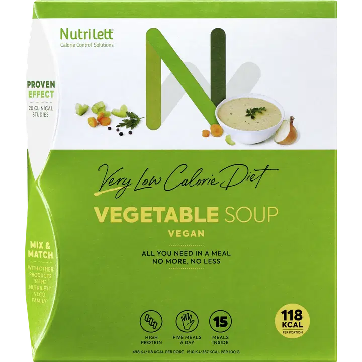 Nutrilett Vegan Vegetable Soup VLCD vegaaninen kasviskeitto, vähälaktoosinen, erittäin niukkaenergiainen ruokavalionkorvike painonhallintaan 15x33g