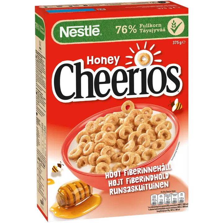 Nestlé Cheerios 375g Honey rapeita täysjyvämuroja ja hunajaa