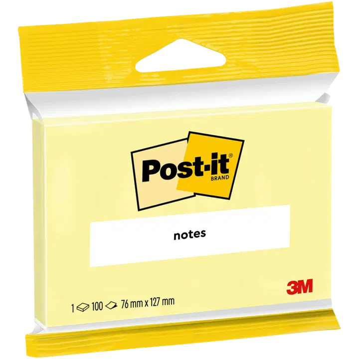 Post-it®-Viestilaput, Canary Yellow, 127 mm x 76 mm, 100 Arkkia/Lehtiö, 1 Lehtiö/Pakkaus, 100% PEFC, SGSCH-PEFC-COC-110078