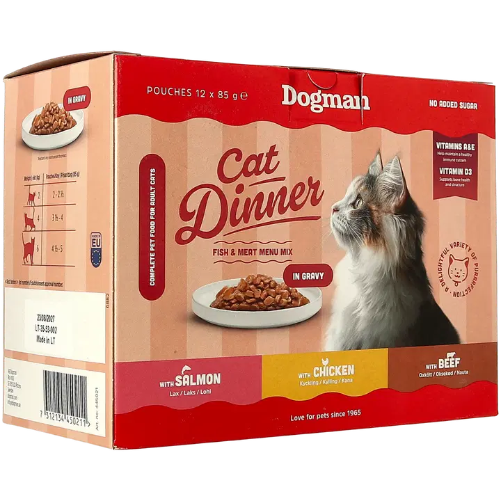 Dogman Cat Dinner Fish & Meat Menu Mix Gravy 12x85g