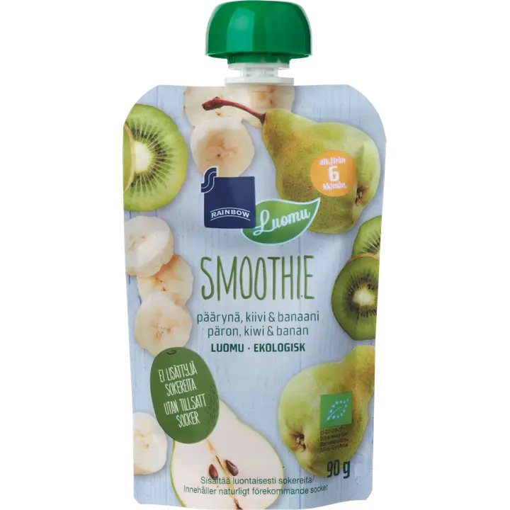 Rainbow smoothie päärynä, kiivi & banaani luomu 90 g 6 kk