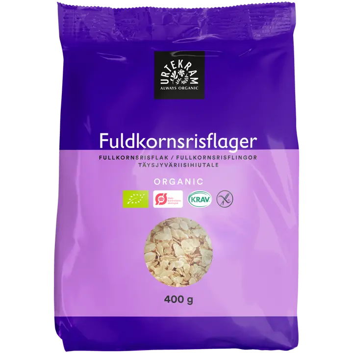 URTEKRAM luomu Täysjyvä riisihiutale gluteeniton 400g