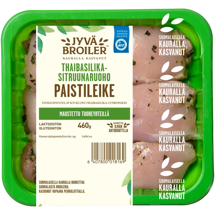 Jyväbroiler Broilerin Paistileike Thaibasilika-Sitruunaruoho 460g